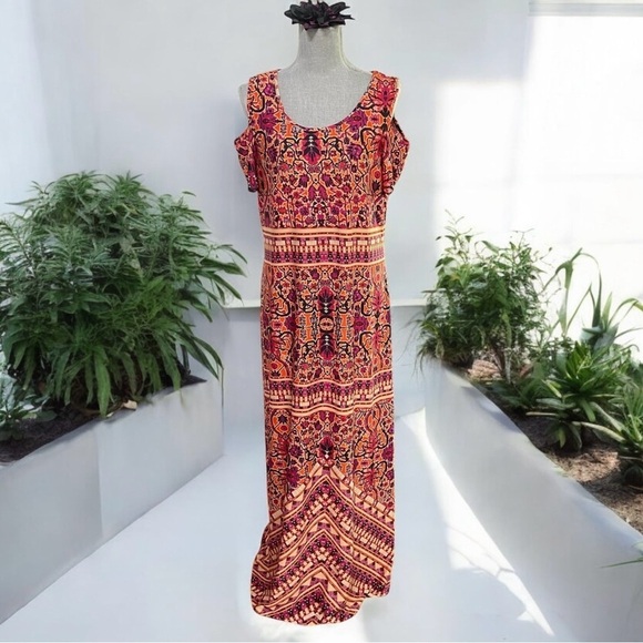 Emma & Michele Tribal Multicolor maxi dress, Pink, orange, black soft, size L - Picture 1 of 14